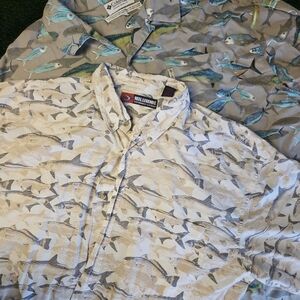 Reel Legends Fish Print Casual Button Down Shirts - Gray and Blue